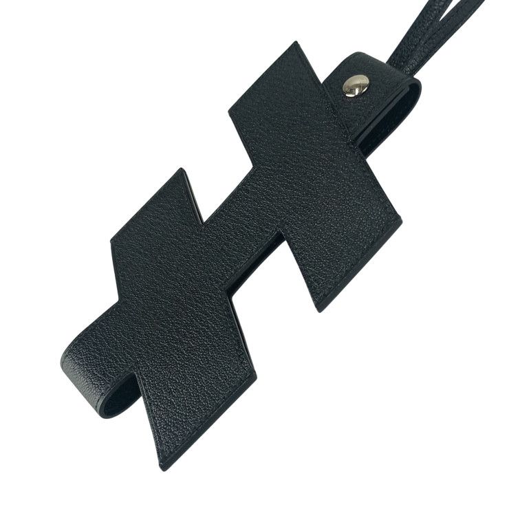 HERMES エルメス フォンケース Hタグ フォンケース ブラック レザー ユニセックス シルバー金具 超