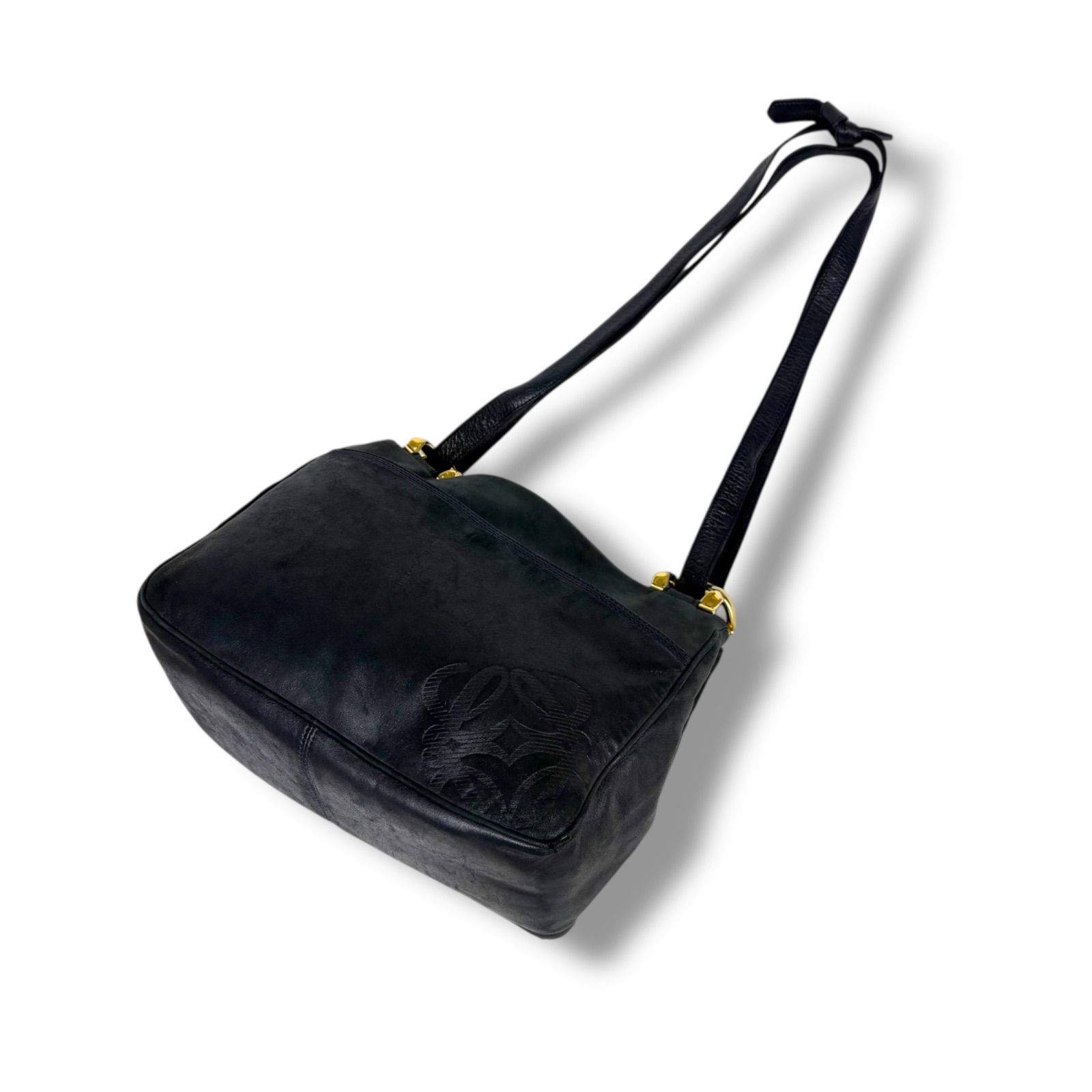 LOEWE ネイビー ショルダーバッグ エンボスロゴ ロエベ LOEWE ショルダーバッグ ナッパレザー ネイビー 紺色