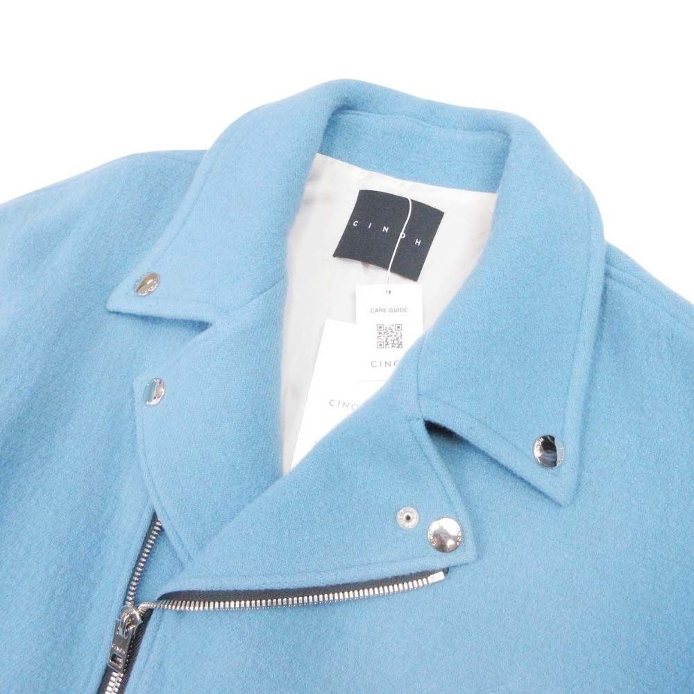 22aw CINOH チノ W FACE RIDERS JACKET ダブルフェイス ライダースジャケット ブルゾン メルトン ウール 46 サックス レディース 古着 SIROKUMA-CORPORATION_COM