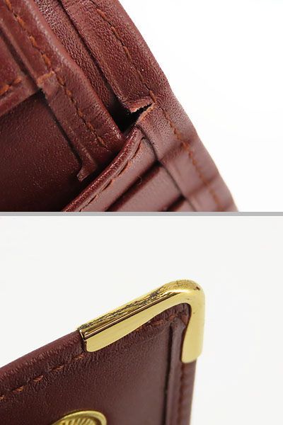 美品 カルティエ マストドゥカルティエ 三つ折り長財布 がま口財布 ボルドー カーフレザー L300000210cmD