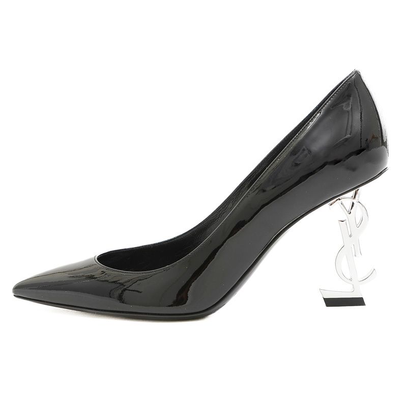 極美品 サンローラン パリ オピウム サンダル パテントレザー YSL ヒール オピウム サンダル（ブラック／パテントレザー＆ブラックメタル