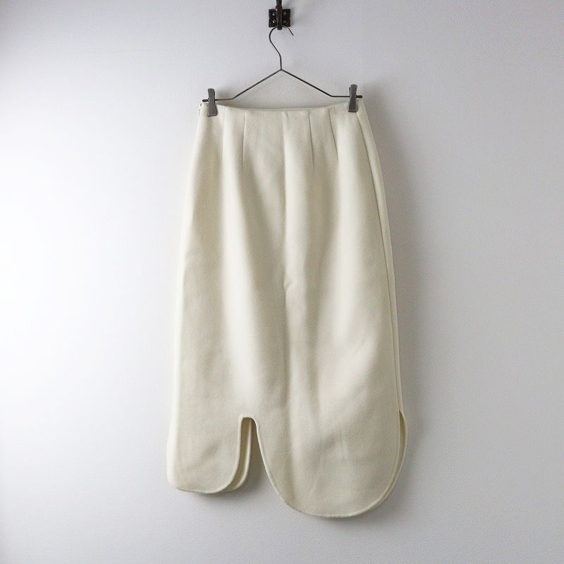 定価4.2万 2025AW エンフォルド ENFOLD REVER-SKIRT ウールリバースカート 変形ロング丈 38 ホワイト┃ 2400014618815