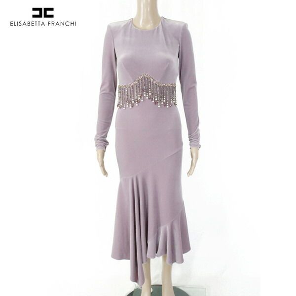 80 OFF エリザベッタフランキ ELISABETTA FRANCHI ワンピース 40 EOP1682 S Mサイズ ラベンダー レディース ベルベット地ワンピース ロング丈 長袖 イタリア製