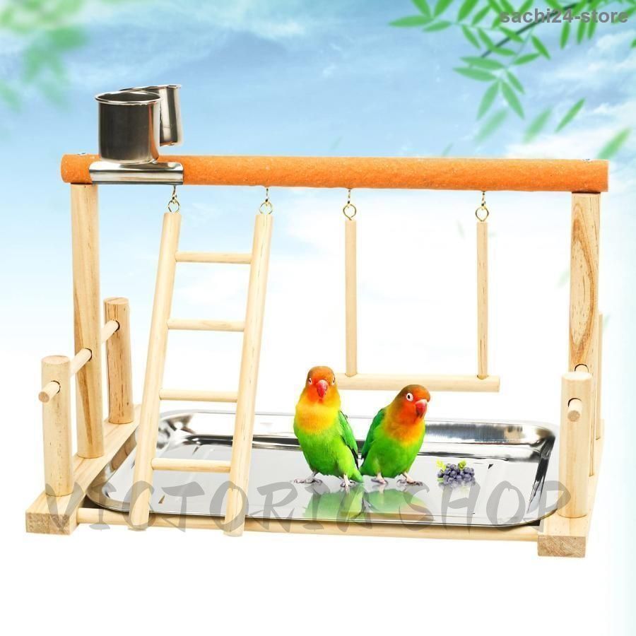 RoastMe オウムの遊び場 大型 インコ プレイスタンド 木製止まり木