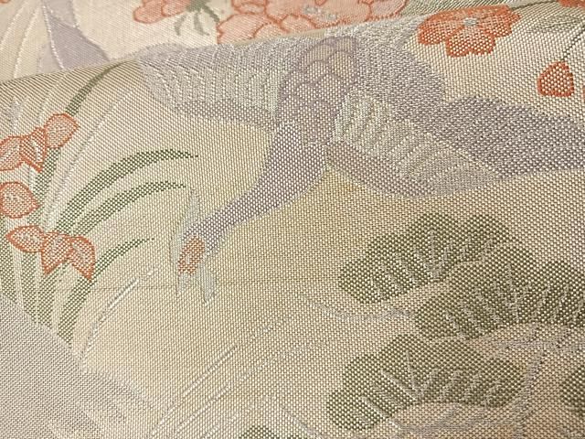 平和屋着物◎佐賀錦 六通柄袋帯 花鳥文 銀糸 正絹 逸品 BAAT7629ow