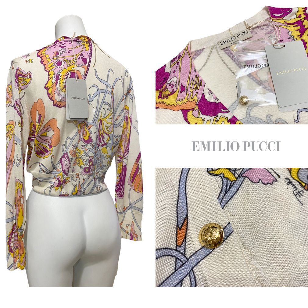 新品エミリオプッチEMILIO PUCCIシルクニット　カーディガン白#M 新品エミリオプッチEMILIO PUCCIシルクニットカーディガン白#M