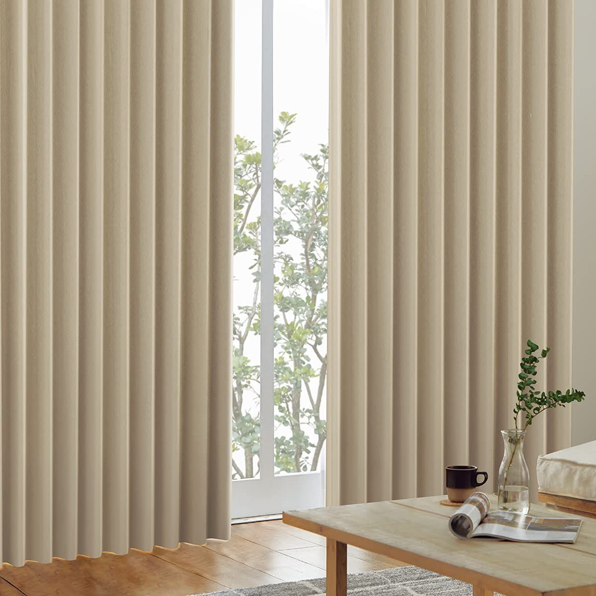 新着商品 節電対策に K-wave-D-plain 防炎 ラベル付 40色×140サイズ カーテンくれない 1級遮光カーテン2枚組 保温 保冷 断熱 遮熱 ミルクティ 幅100×丈250cm