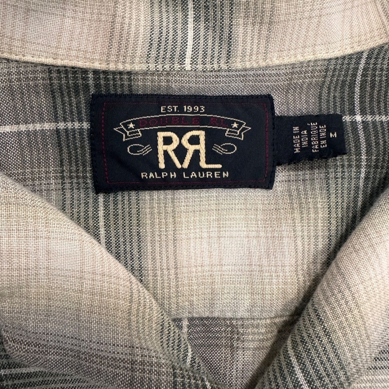 70】RRL オンブレ チェック 柄 レーヨン コットン オープンカラー