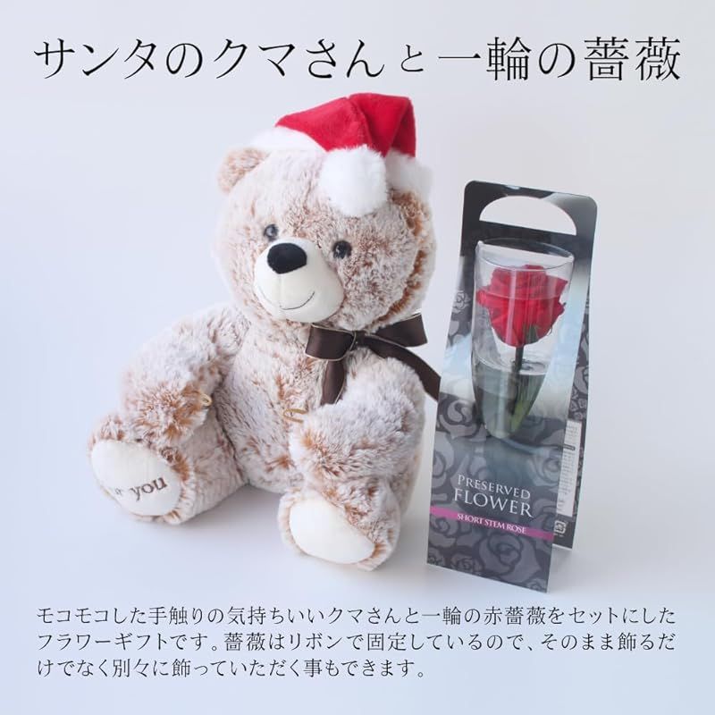 プリザーブドフラワー プリザードフラワー サンタのクマさんと一輪の薔薇 レッド プレゼント お祝い 記念日 誕生日 アレンジ フラワーギフト フラワーアレンジメント  枯れないバラ 花 女性 - メルカリ