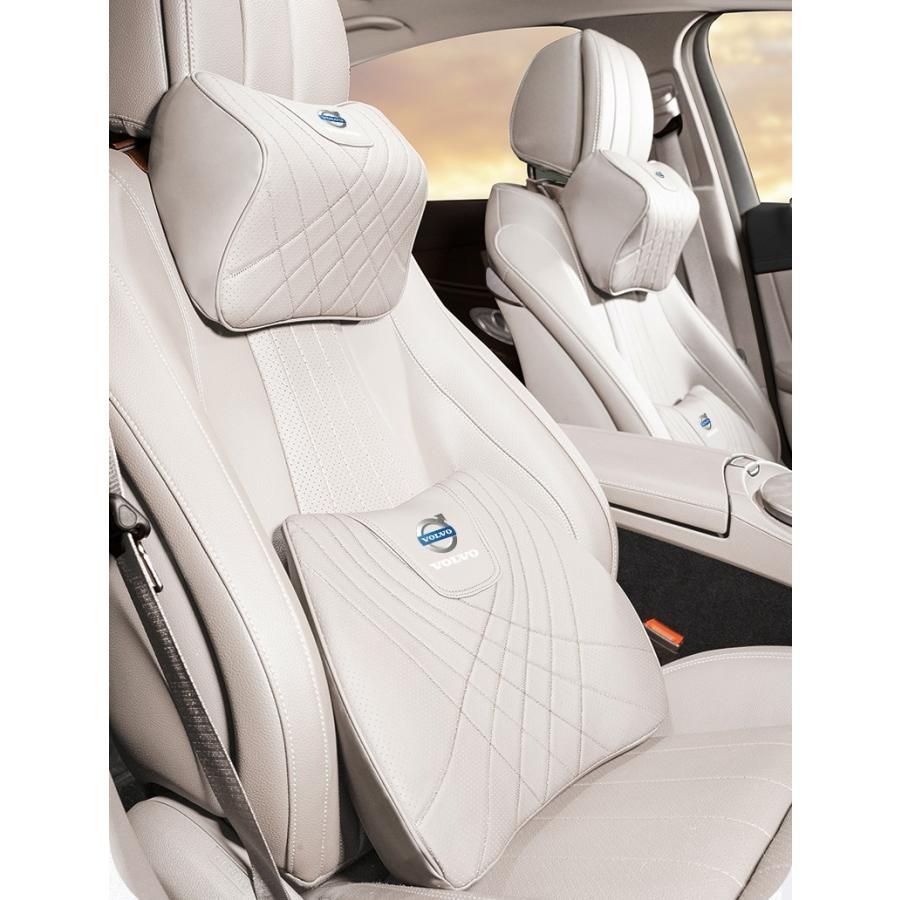 ボルボ VOLVOベージュネックパッド 腰クッション 車用 背もたれクッション ネックピロー ヘッドレスト ナッパレザー 低反発 背当て aade qtm