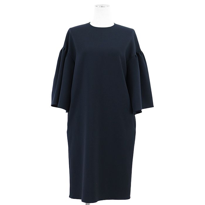 YOKO CHAN ヨーコチャン ワンピース ギャザー ワイドスリーブ ストレートシルエット ストレッチ バックファスナー 無地 ドレス レディース サイズ 36 ネイビー 紺 YCD-120-560