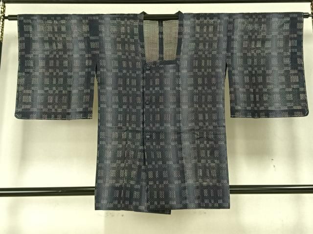 平和屋着物▽道行コート スリーシーズン 春夏秋 塵除け 幾何学文 正絹 ♥ AABA7602fy