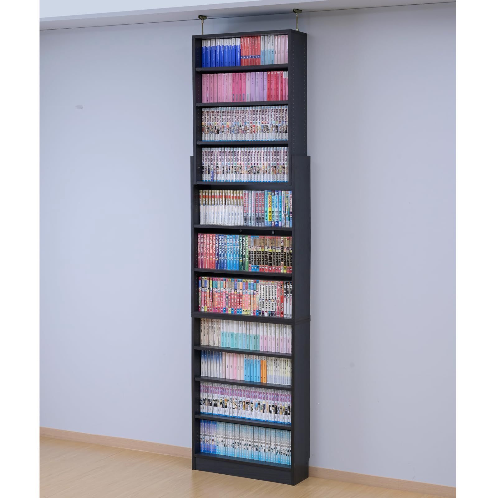 即日発送 ダークブラウン 組立品 収納 ラック コミック 漫画 壁にピッタリ 幅60×奥行18.5×166 207-231cm CFTB60 DBR 棚板高さ調節 突っ張り式 スリム 大容量 本棚 山善 YAMAZEN