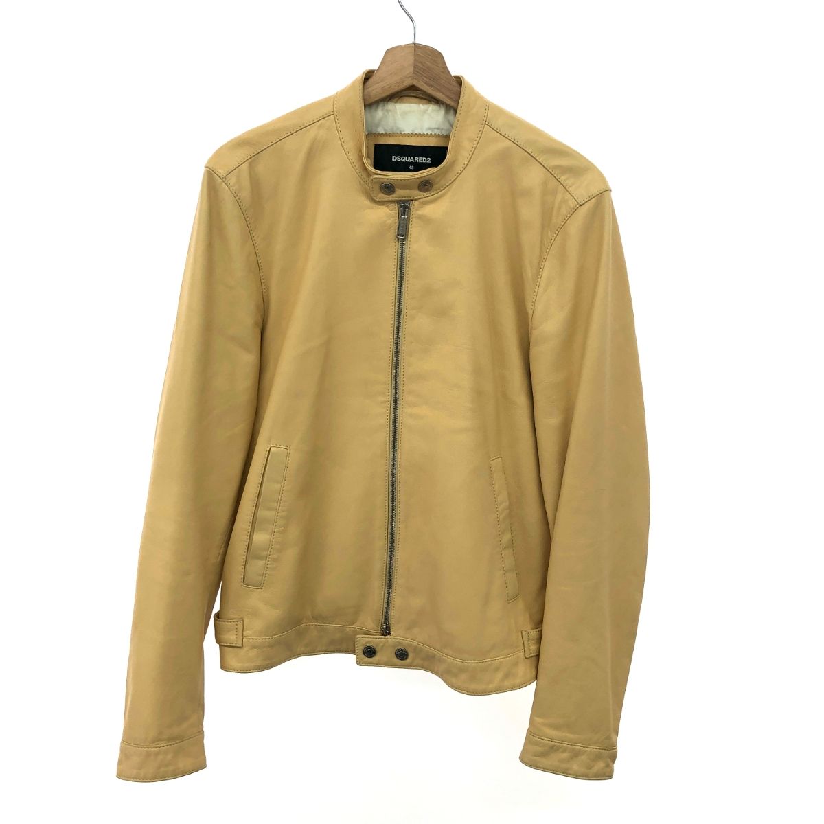 Dsquared2 ディースクエアード シングルライダースレザージャケット 48 羊革 S74AM0519   ベージュ メンズ / 240001128658 Dsquared2 ディースクエアード シングルライダースレザージャケット 48