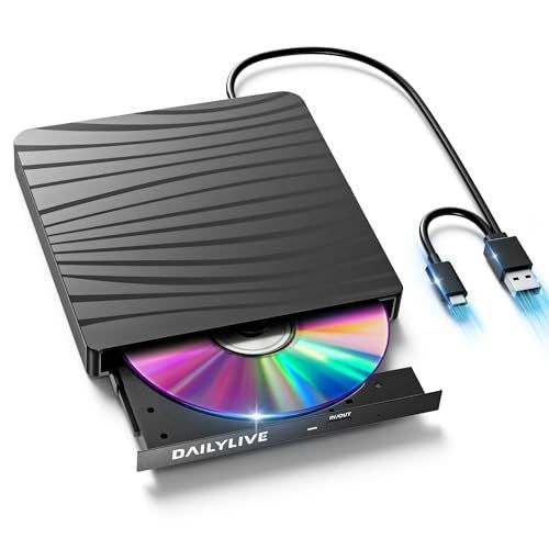?ブラック DAILYLIVE 読み出しu0026書き込み 外付けDVD/CDドライブ DVDレコ DVD-Rプレイヤー USB3.0u0026Type-C両用 内蔵ケーブル Window/Linux/Mac OS対応 読み出しu0026書き込み エラー校正 日本語取扱説明書付