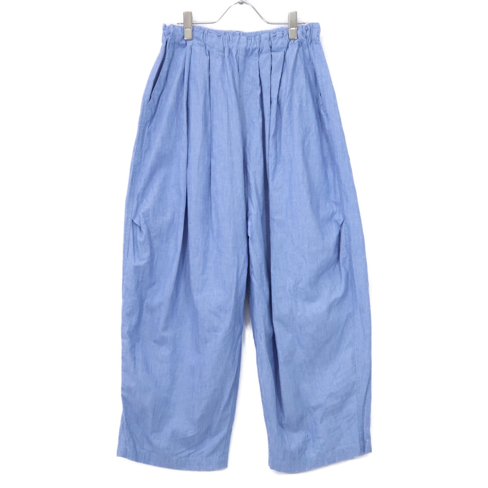 ミズイロインド シャンブレー ワイドカーゴパンツ ライトブルー