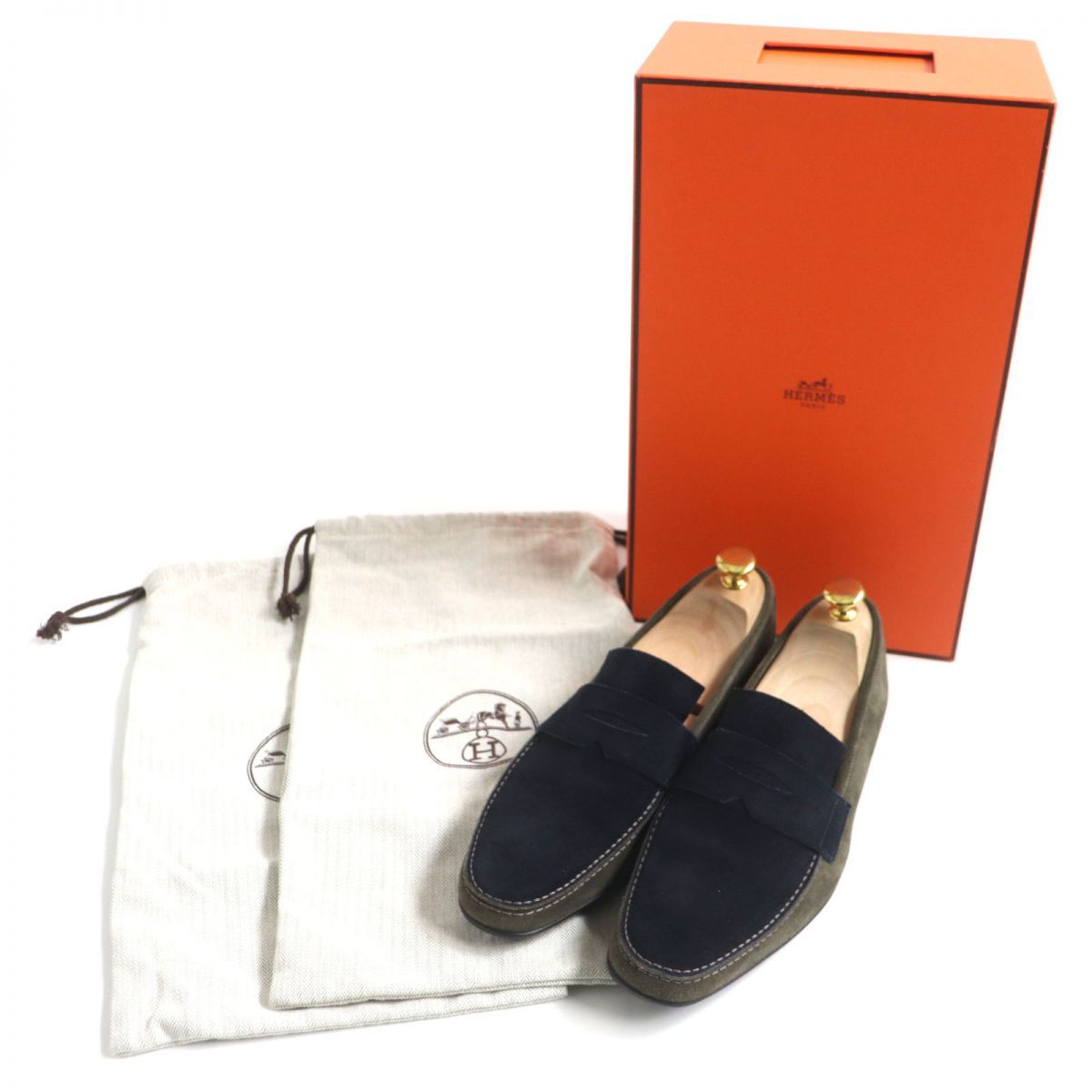 美品▽HERMES エルメス バイカラー スウェードレザーシューズ 