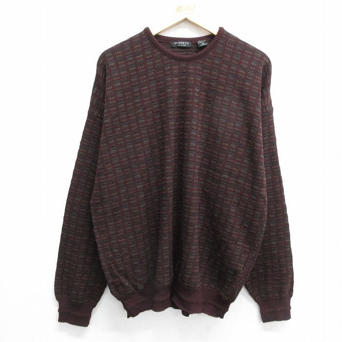 XL/古着 長袖 セーター メンズ 00s メリノウール クルーネック 茶他 ブラウン 24oct03 中古 ニット トップス