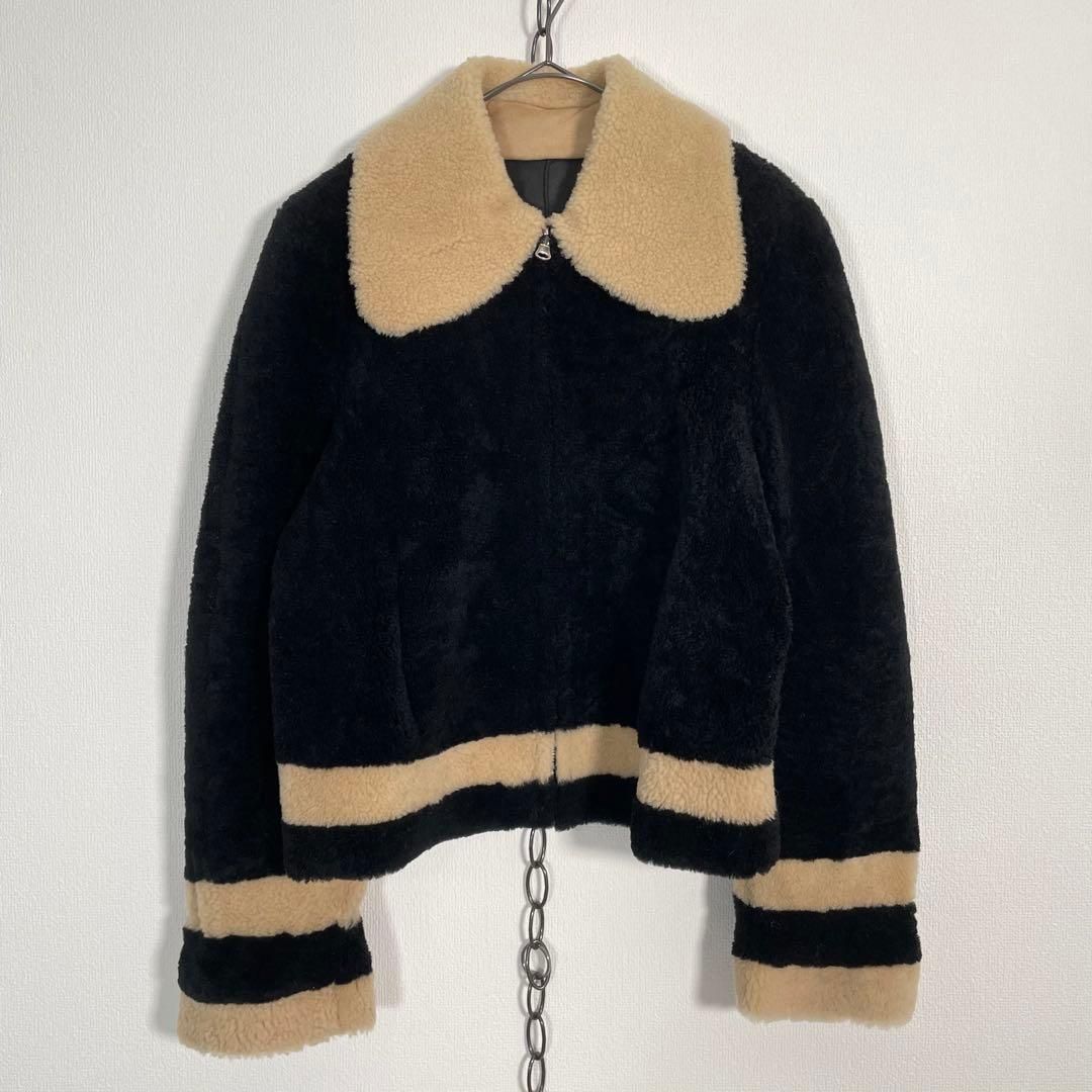 トルコ製 PHILOSOPHY リバーシブルムートンボアジャケット 羊革 フィロソフィ レディース USA 2 ブラック系