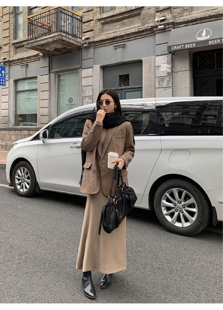 上品 春の高見えニットロングワンピース