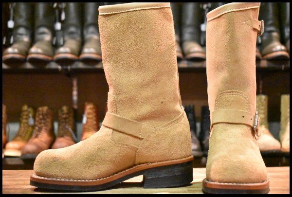 5E 黒タグ Chippewa チペワ サンドスエード エンジニア 91071 スチールトゥ ベージュ 茶 ラフアウト ブーツ HOPESMORE FJ026