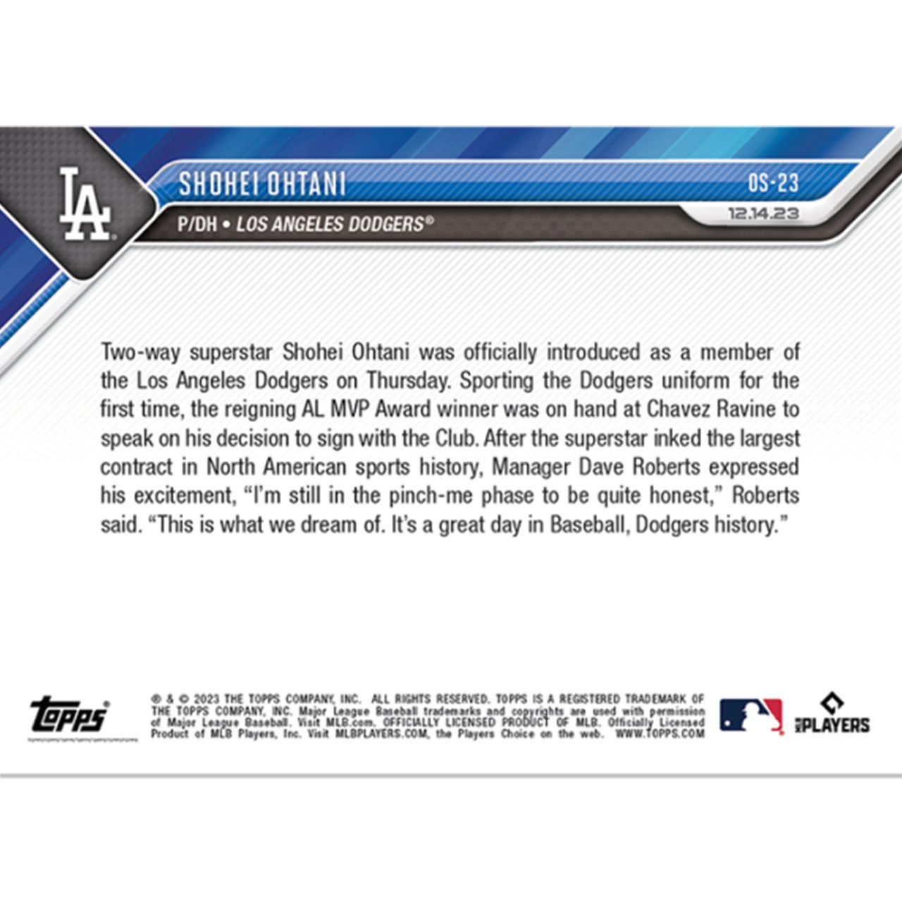 topps now 大谷翔平 OS-23 トップスナウ ドジャース入団会見 19 topps now 大谷翔平 OS-23 トップスナウ ドジャース入団会見 19