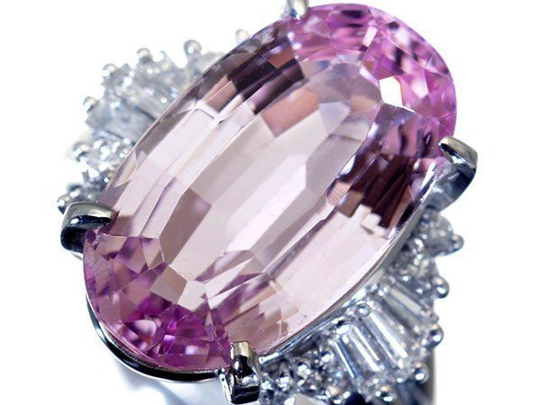 ジュエリー 超 宝石 大粒上質天然クンツァイト8.907ct＆良質ダイヤモンド0.36ct Pt900リング h7934gl