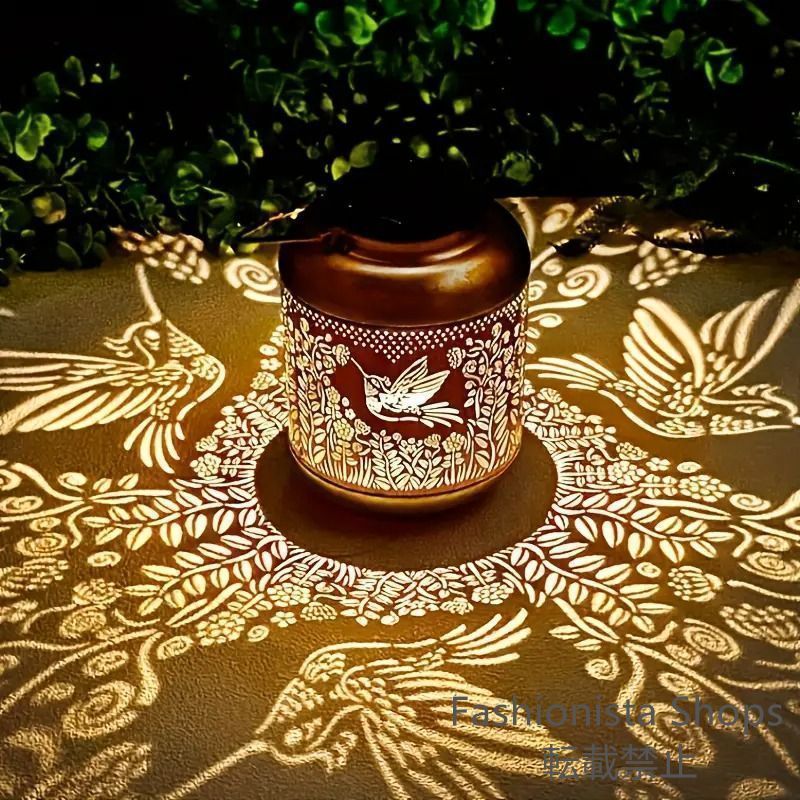 【ひふみ】 新品未使用】1pc ソーラーパワー鉄製ハチドリ投影ランプ、屋外防水LED