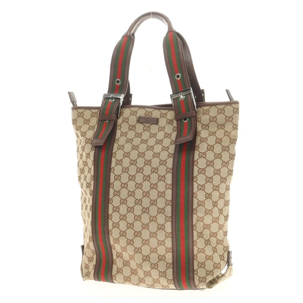 【中古】グッチ GUCCI GGキャンバス × レザー トートバッグ ベージュxブラウン【W36xH36xD9.5】【メンズ】 中古】グッチ GUCCI GGキャンバス × レザー トートバッグ ベージュx