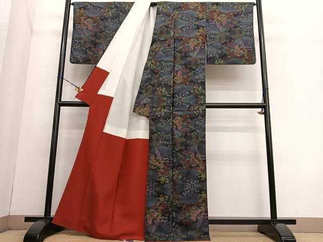 平和屋着物○上質な紬 蜀江間道 ロング丈 正絹 逸品 未使用