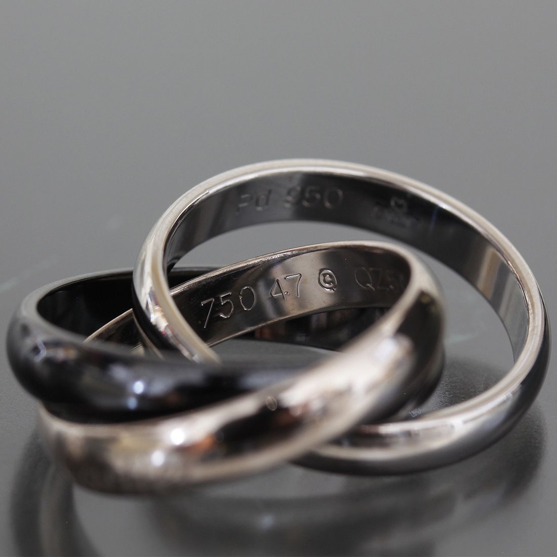 カルティエトリニティリング 7号Au750 PD950 黒セラミック E1845