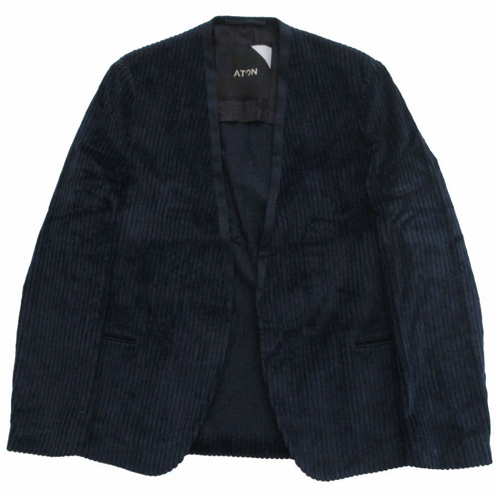ATON エイトン コーデュロイ ノーカラージャケット アウター ネイビー