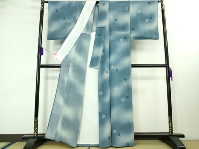 平和屋本店■極上　夏物　池田重子コレクション　小紋　絽縮緬　流水花文　暈し染め　銀彩　伊と幸　反端付き　逸品　未使用　DZAA8384kh5 平和屋本店□極上 夏物 池田重子コレクション 小紋 絽縮緬 流水花文 暈