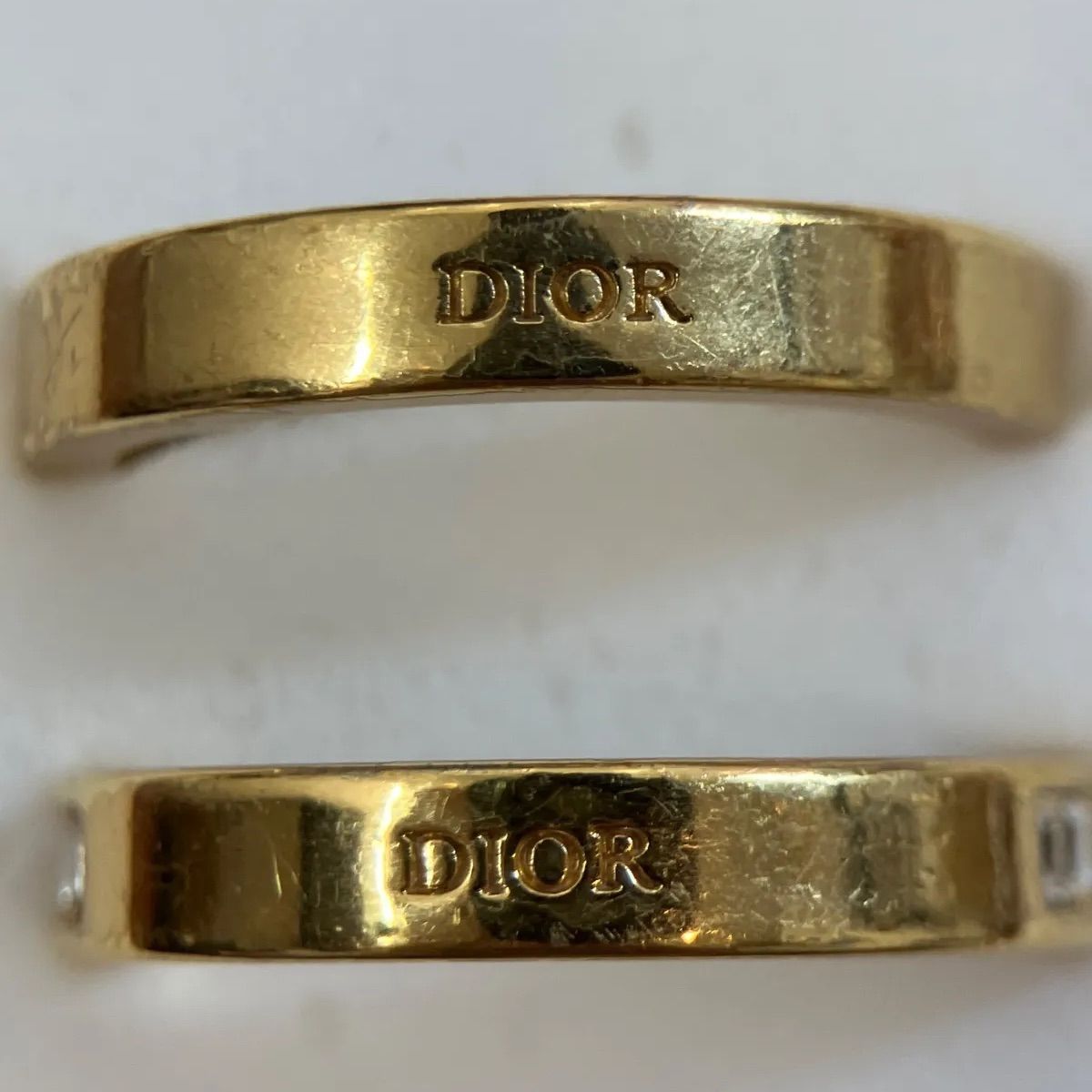 Dior ゴールド ダブルリング クリスタル DIOR ディオール リング セット ゴールド×クリスタル ロゴ入り 2