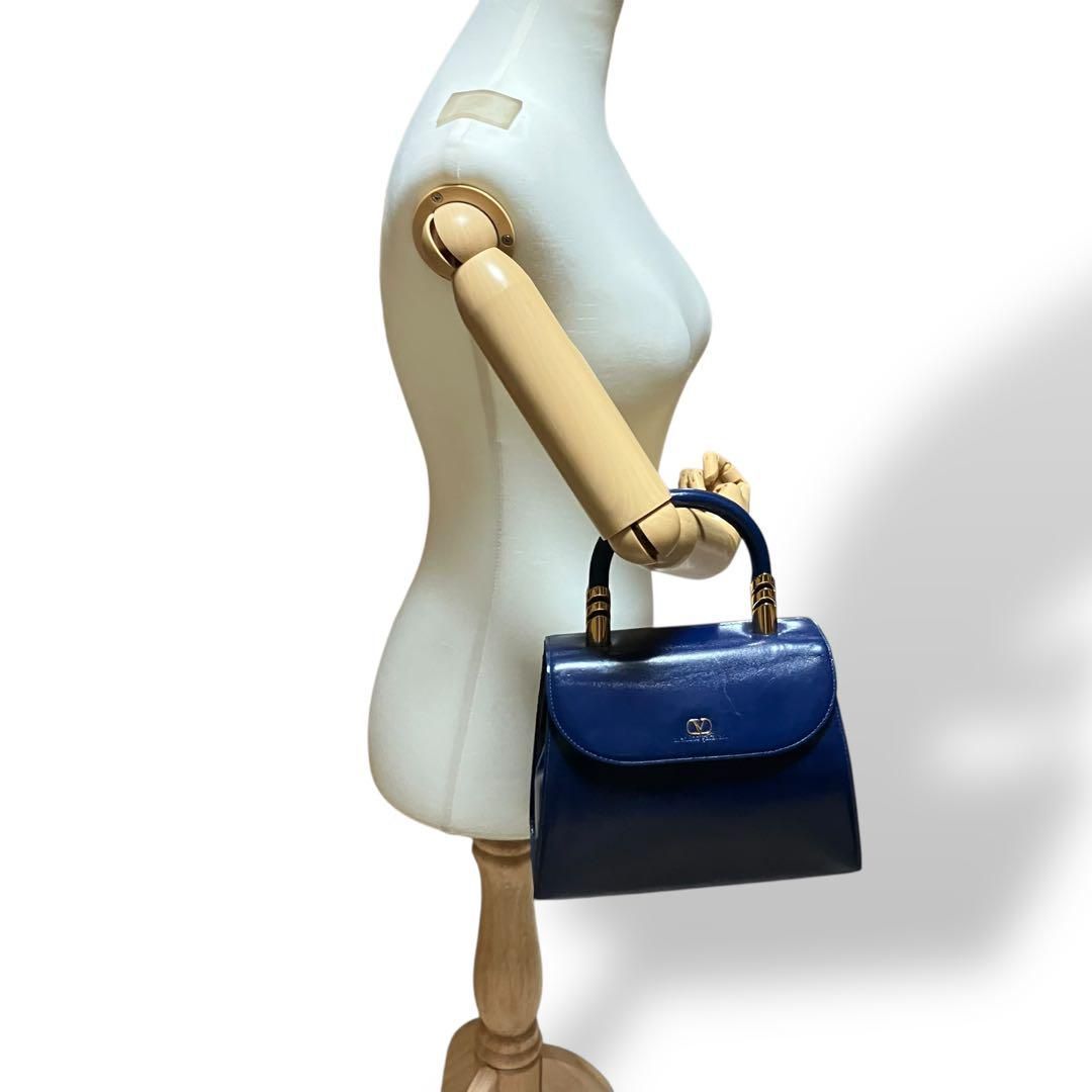 良品 2140 VALENTINOハンドバッグ フォーマルバッグ レザー 青 良品 2140 VALENTINOハンドバッグ フォーマルバッグ レザー 青