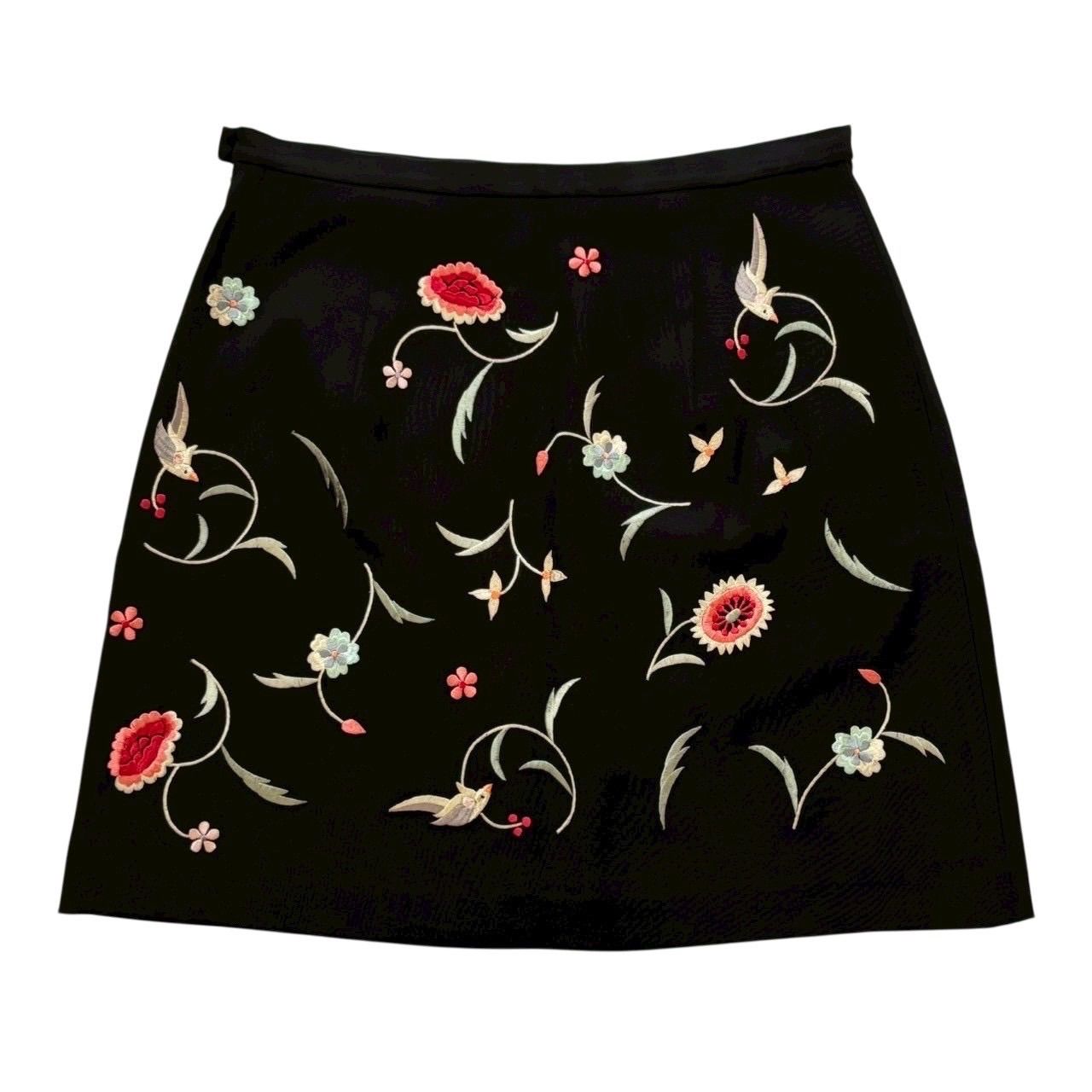 VIVIENNE TAM ヴィヴィアンタム 台形スカート 黒 花 鳥 総柄 ミニスカート レディース サイズ1 Mサイズ