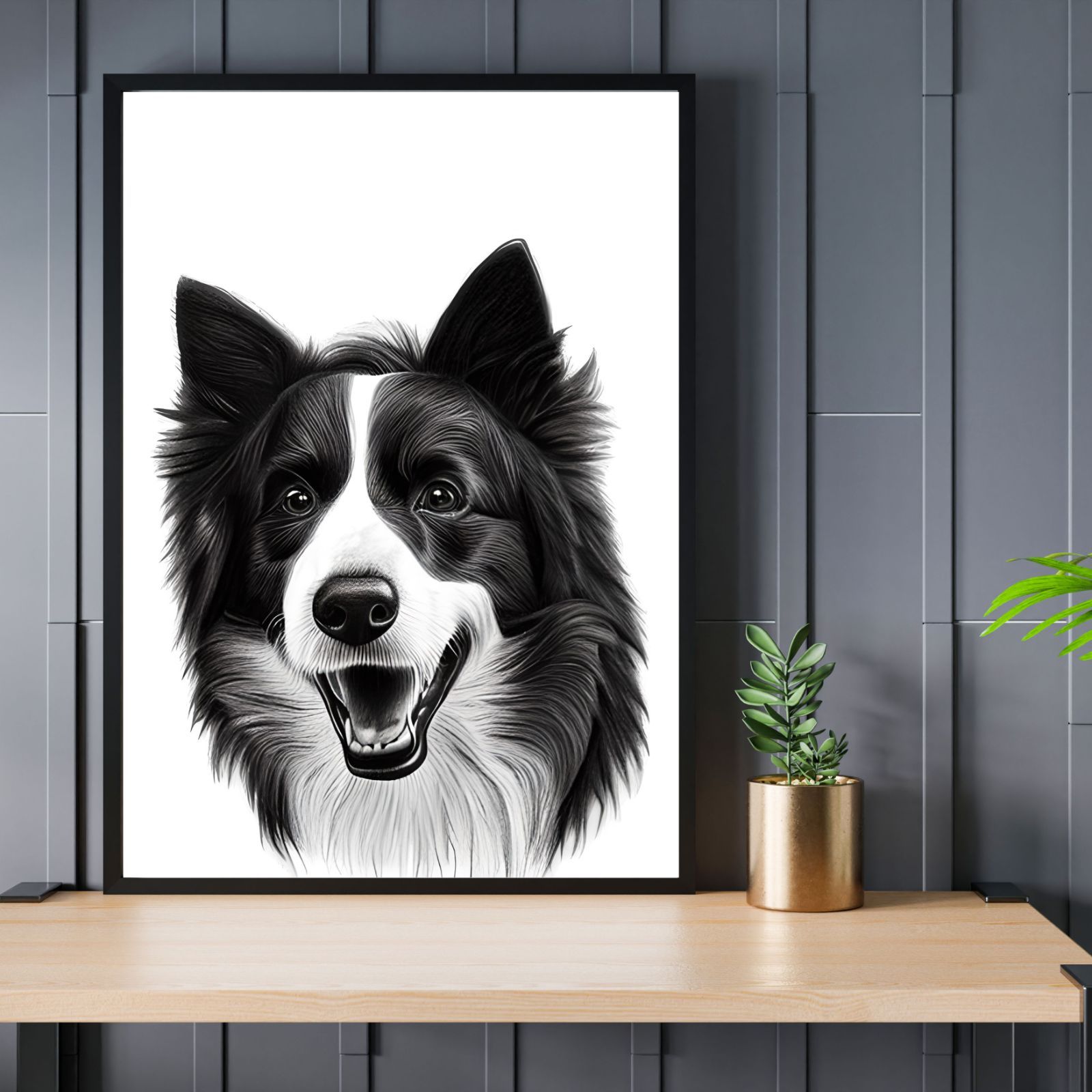 ボーダーコリー 犬アート インテリアポスター 可愛い モノクロ モノトーン いぬの絵 Border Collie - メルカリ