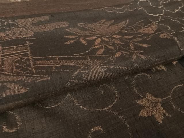 平和屋着物○本場小千谷紬 百柄 横段草花風景文 正絹 逸品 AAAT9435np