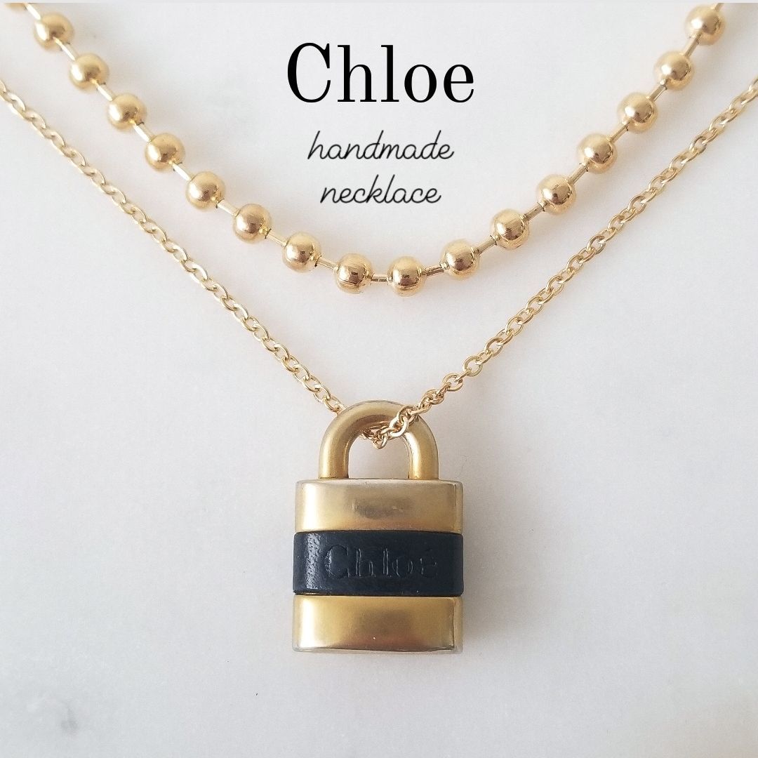 お値下げ中！Chloé 鍵と南京錠のゴールドネックレス Handmade】Chloe南京錠&ボールチェーンネックレスセット
