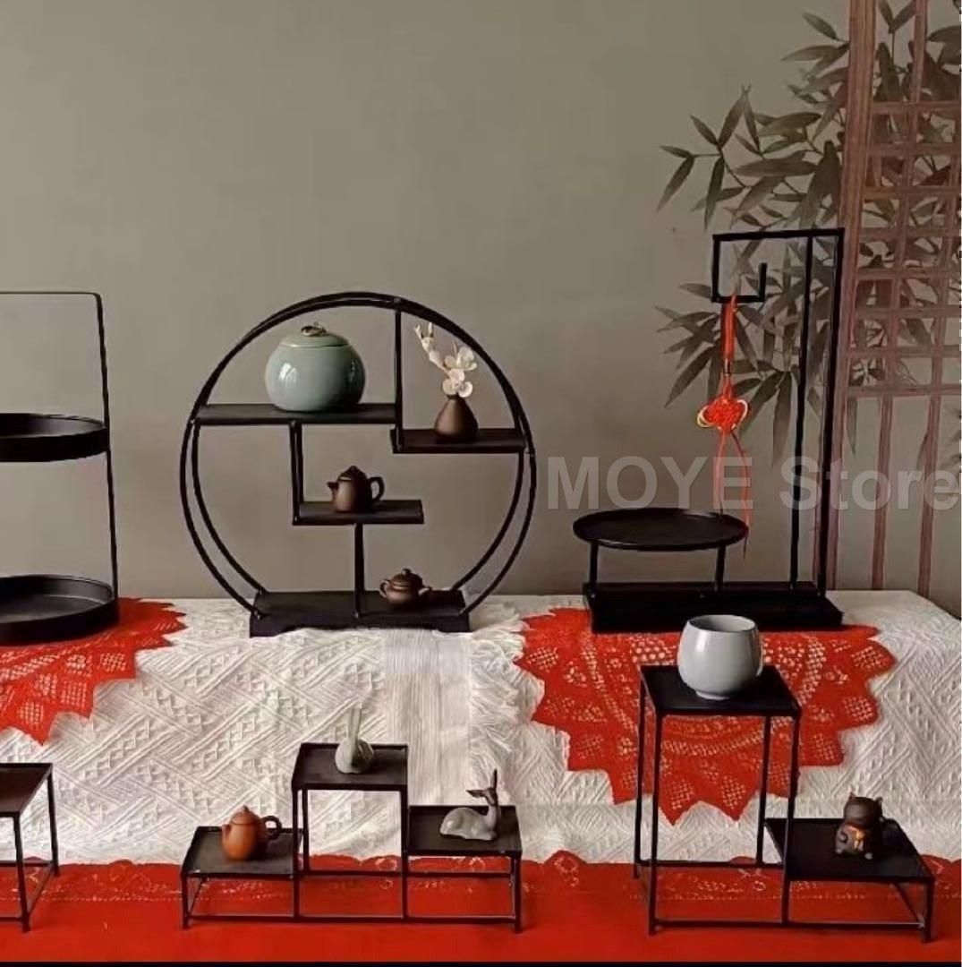 ☆2個セット☆シノワズリ アイアン 飾り棚 丸形 茶器 ラック コンパクト 4段 新品 シノワズリ アイアン 飾り棚 丸形 茶器 ラック コンパクト 4段 中式