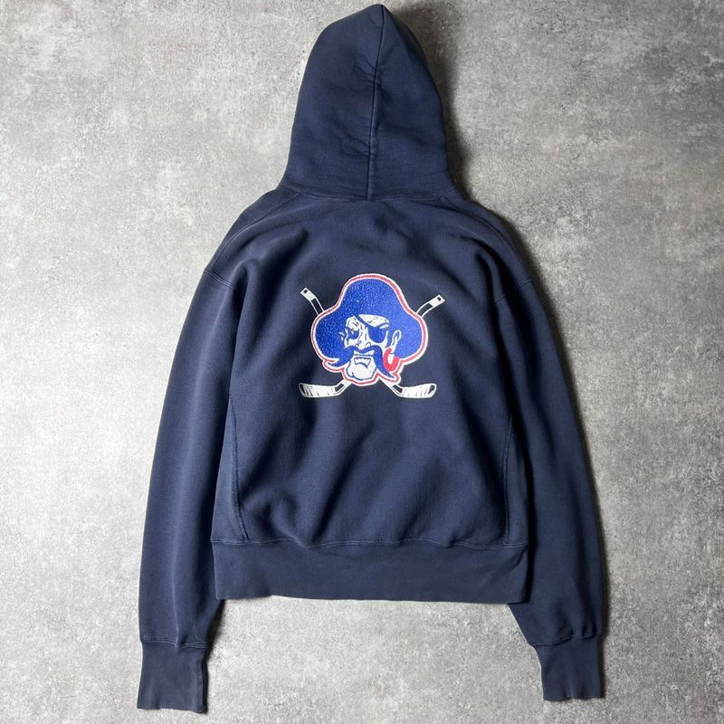 ナス紺 フェード XL 両面カレッジプリント vintage フルジップパーカー 90s Lee 両面 3段 カレッジ プリント RWタイプ スウェット フード