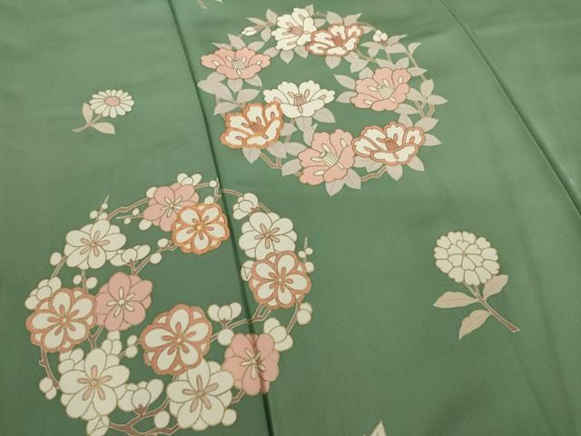 平和屋着物●訪問着　紬地　刺繍　葡萄唐草文　正絹　逸品　CAAV6744vf 平和屋着物○訪問着 紬地 刺繍 葡萄唐草文 正絹 逸品 CAAV6744vf