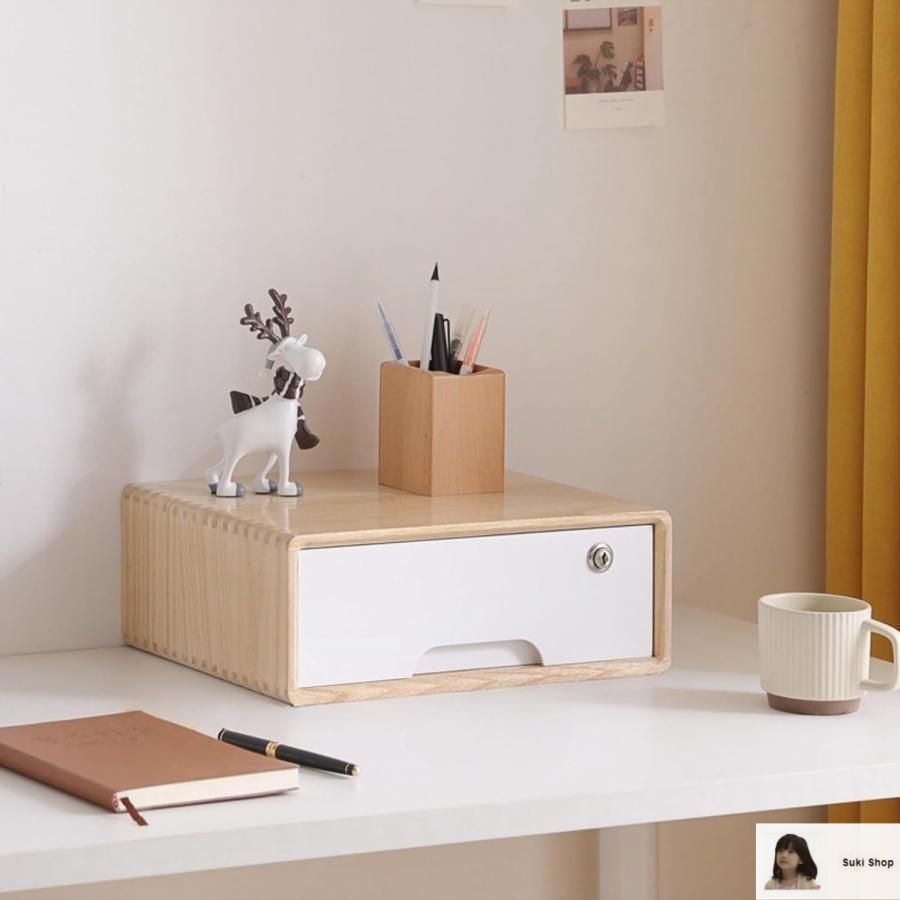 木製デスクトップファイルキャビネットオーガナイザー ロック付き 4段