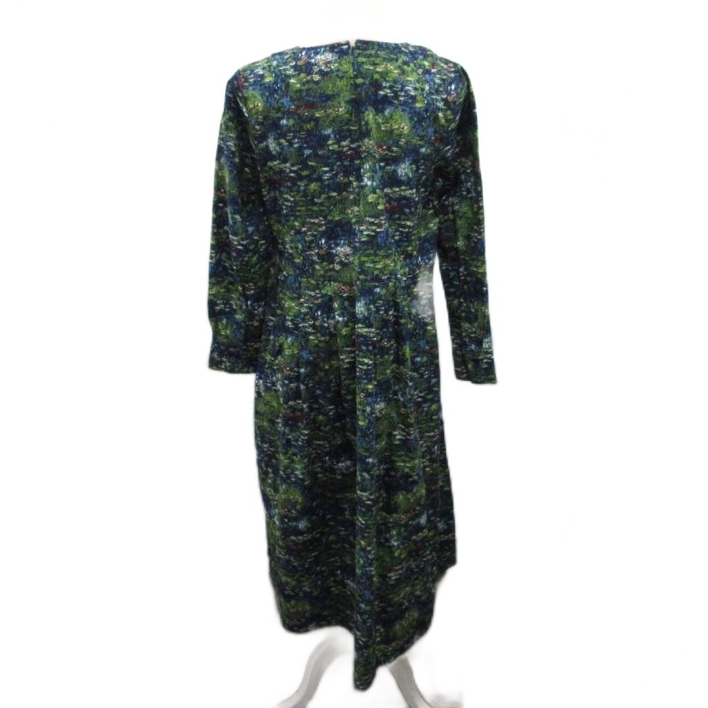 サニークラウズ Sunny Clouds ワンピース 長袖 マキシ ロング 総柄 M 紺 ネイビー 緑 グリーン CS-365-716 MET2