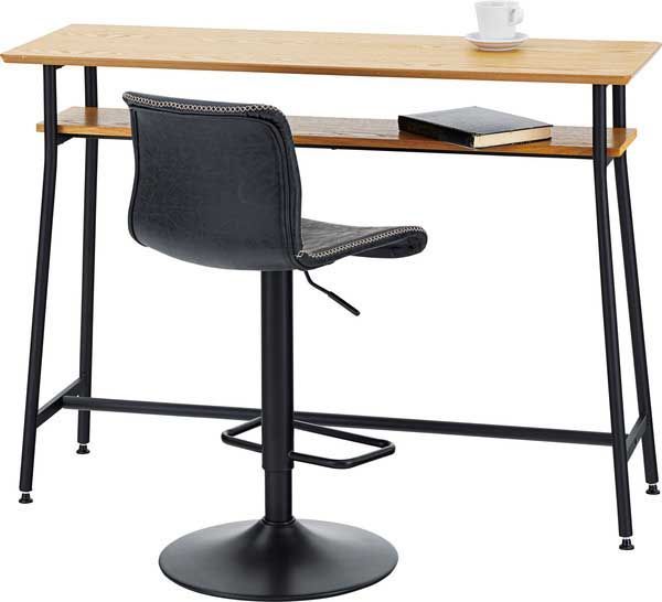 天然木 オーク のカウンターテーブル 収納棚付き W120×D40×H87cm No.355