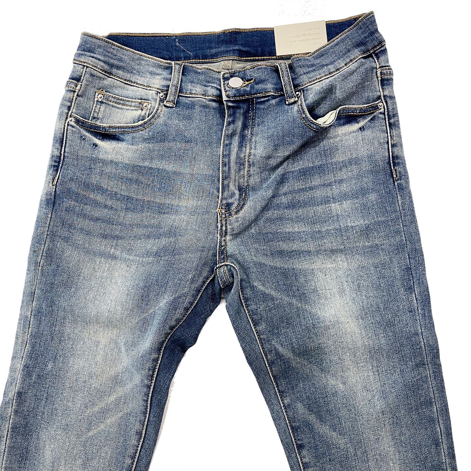 送料無料】mnml X207 スキニー デニム パンツ ブルー 青 STRETCH DENIM 