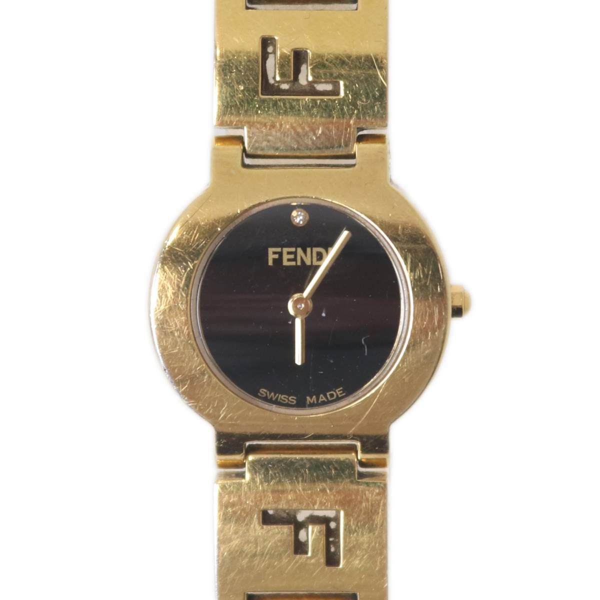 良品　FENDI フェンディ　ゴールド　1pダイヤ付き　レディース腕時計 FENDI フェンディ 1Pダイヤ 腕時計 730L クオーツ ゴールド文字