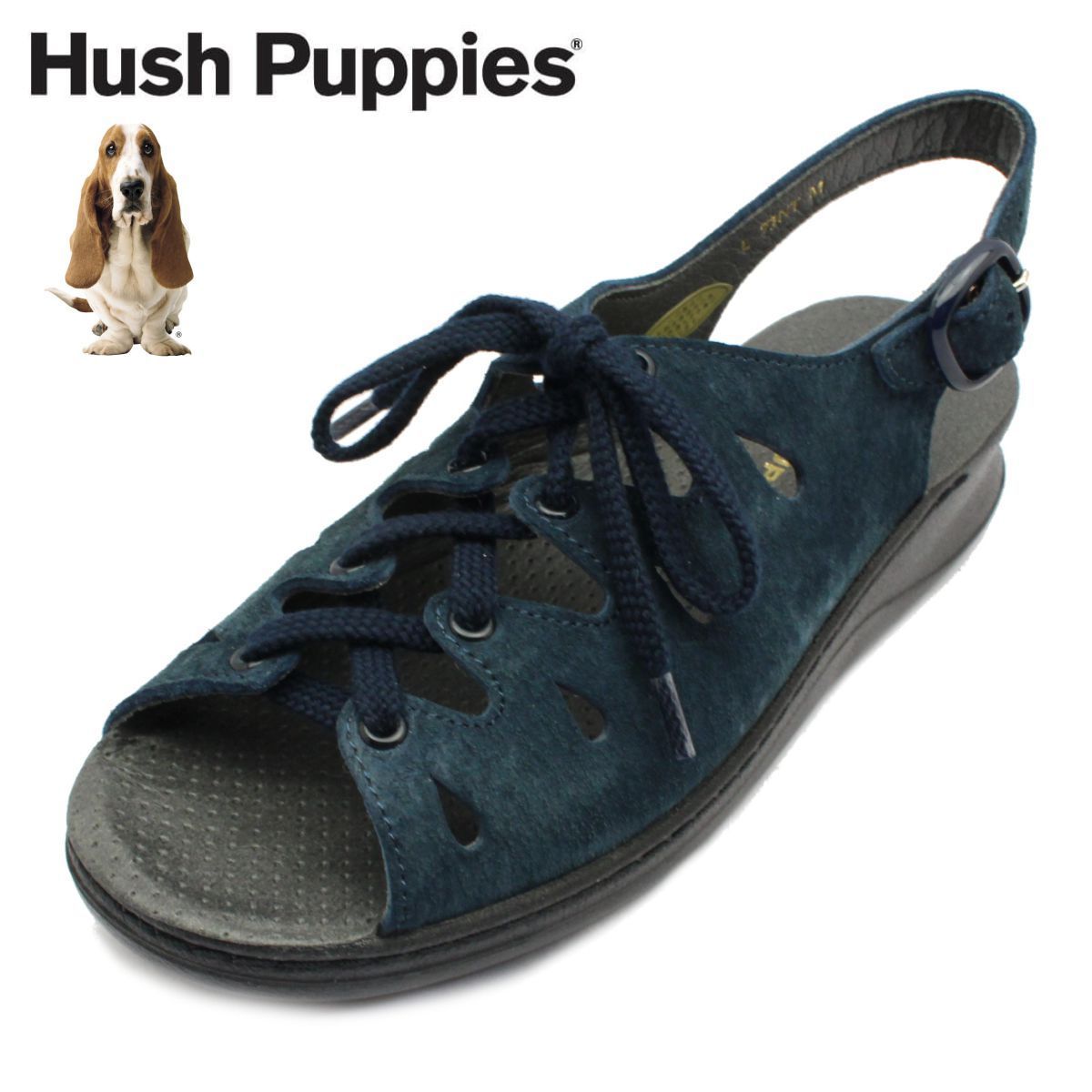ハッシュパピー レディース コンフォート サンダル レースアップ L-71NT 婦人靴 スエード 本革 Hush Puppies 71NT ブレーブネイビー