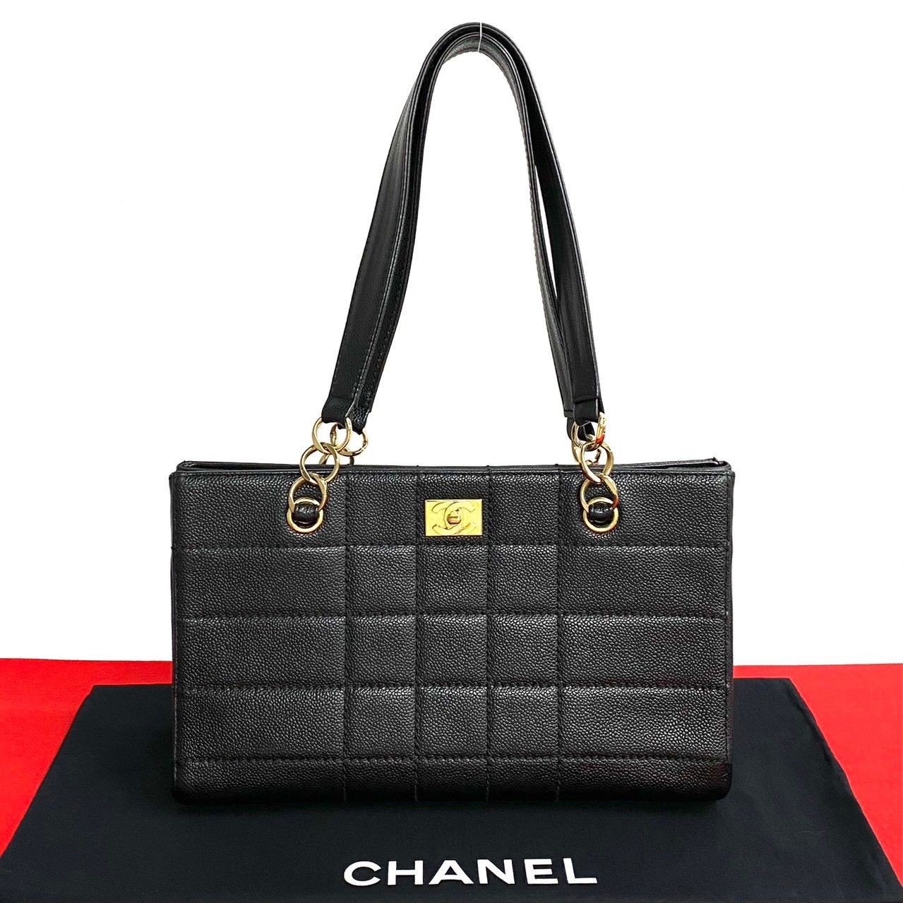 極 美品 シール有 7番台 CHANEL シャネル ヴィンテージ キャビアスキン ココマーク チョコバー トートバッグ ショルダーバッグ 黒  10229 - メルカリ