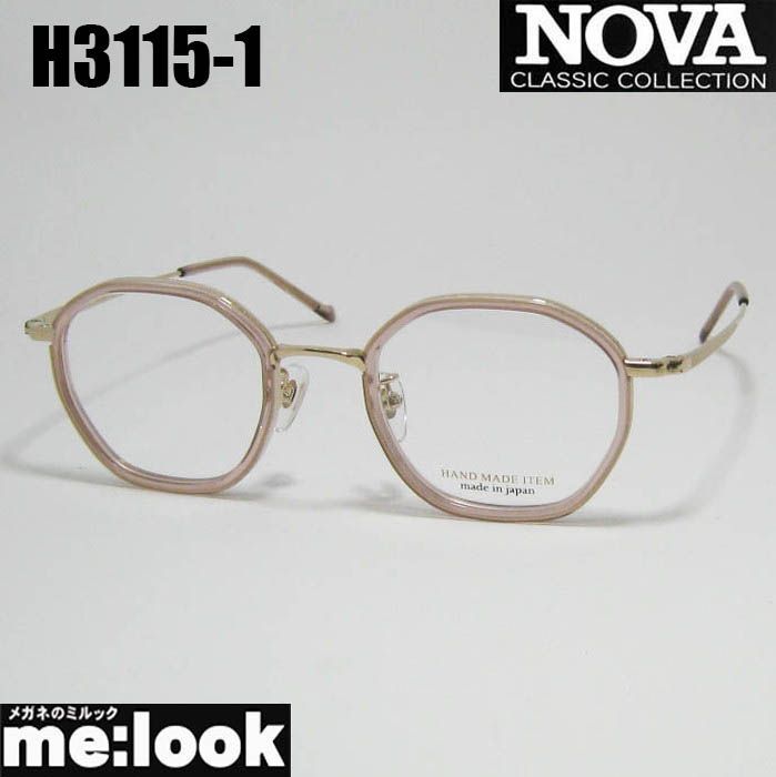 NOVA ノヴァ HAND MADE ITEM ハンドメイド 国産 ラウンド ボストン クラシック 眼鏡 メガネ フレーム サングラス H3115-1-45 度付可 クリアピンク ゴールド